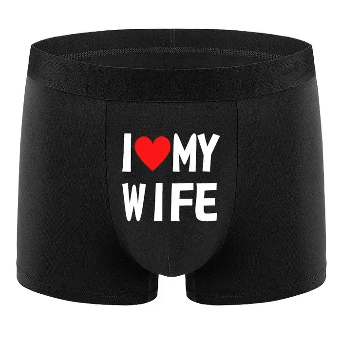 Sous-vêtements pour hommes, couleur noire, boîte à la mode, impression personnalisée, j'aime ma femm