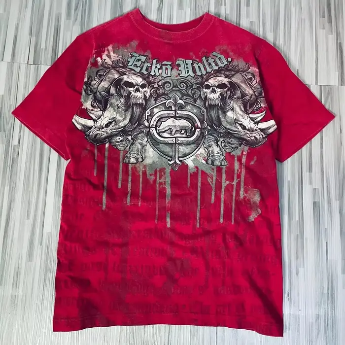 Affliction rouge manches courtes hommes femmes Y2K rétro décontracté haute rue pur coton T-shirts nouvel été Fitness