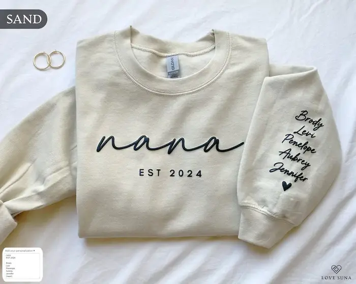 Sweat-shirt personnalisé Mama Est avec noms d'enfants sur la manche