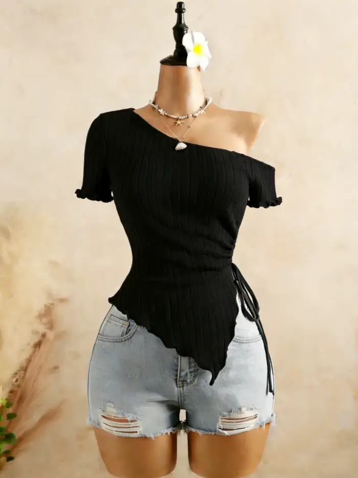 Haut asymétrique côtelé à une épaule pour femme