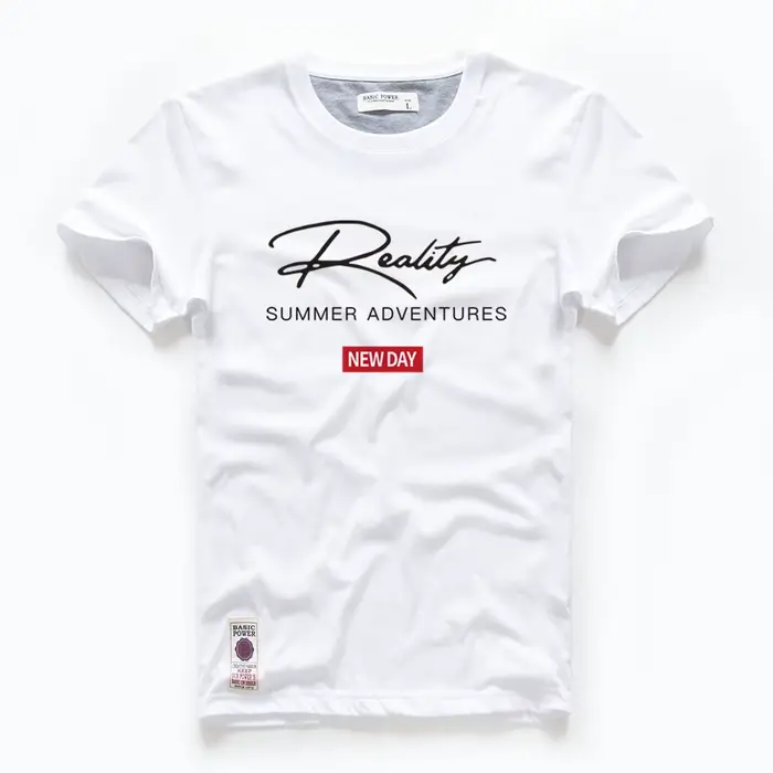 T-shirt homme coton blanc bleu