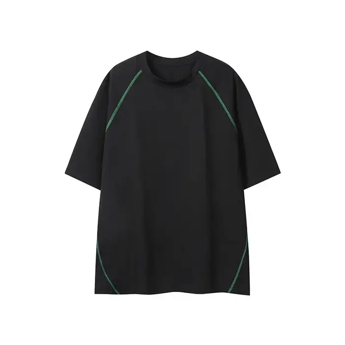 T-shirt homme été tendance ample style vintage américain manches courtes col rond polyvalent couple contrastant surpiqué