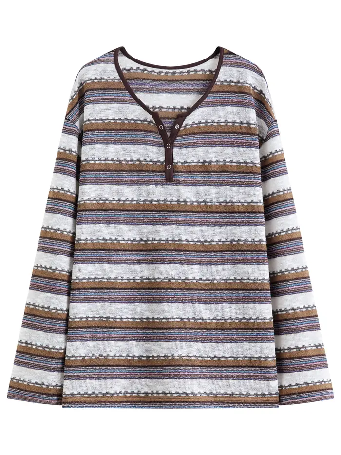 FSLE【Série Premium】T-shirt rayé à manches longues pour femme Printemps 2026 - Coupe décontractée