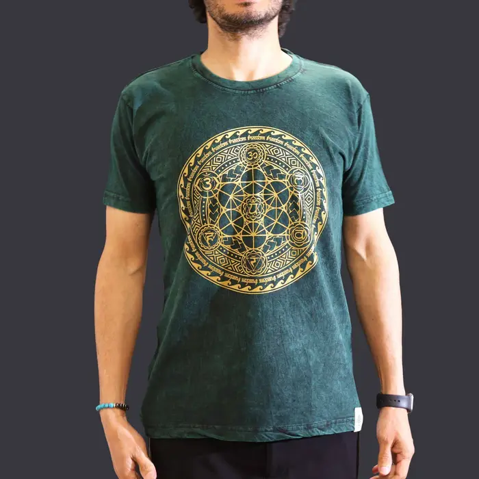 Nomad Sari Stonewashed Cotton T-Shirt – Chakra – Green – Medium
