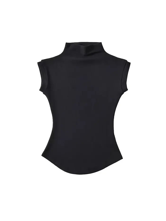 Femmes été Sexy col roulé sans manches T-Shirts hauts solide coupe ajustée pulls