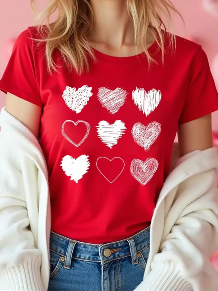 T-shirts pour femmes imprimés cœur rouge