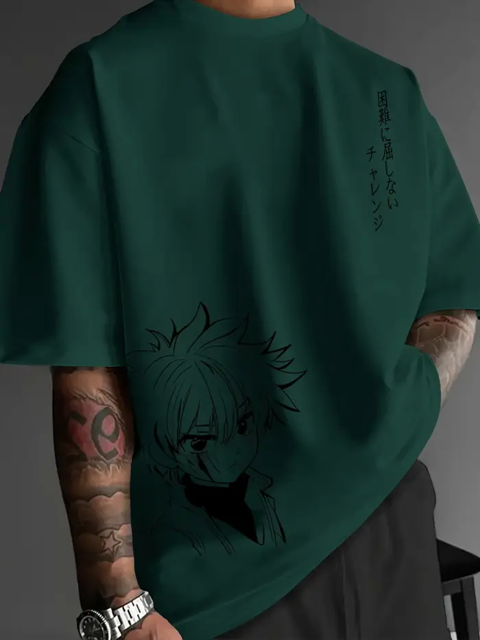 T-shirt Anime Oversize Homme Imprimé Killua Zoldyck Manga Japonais Streetwear Décontracté Manches Co