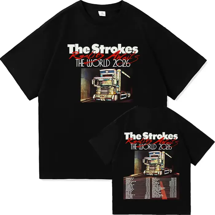 Reality Awaits North America Tour 2026 T-shirt The Strokes Band Design T-shirts imprimés en coton à manches courtes pour hommes