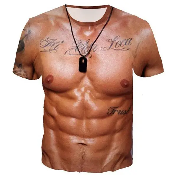T-shirt drôle avec tatouage musculaire, impression 3D, pour hommes, t-shirt drôle à manches courtes,