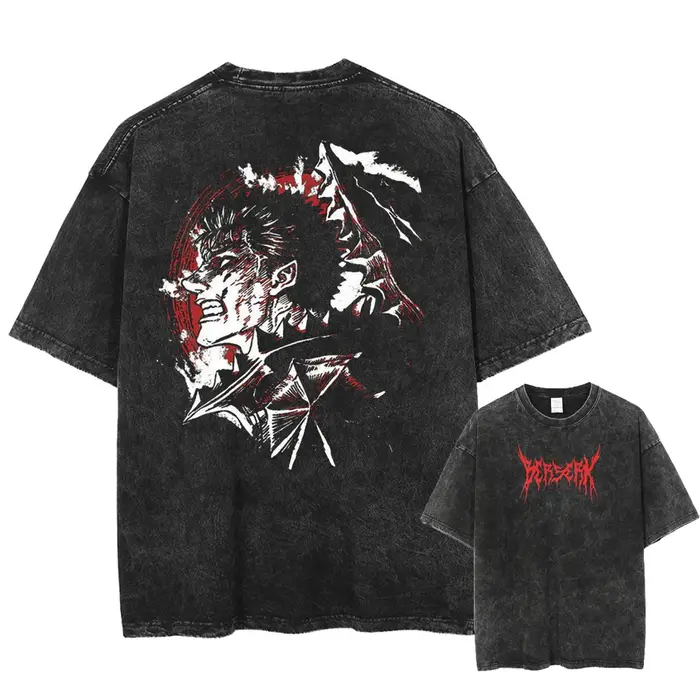 Berserk-T-shirt vintage en coton délavé pour homme et femme