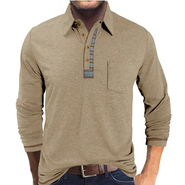 POLO à manches longues en coton coloré pour hommes européens et américains
