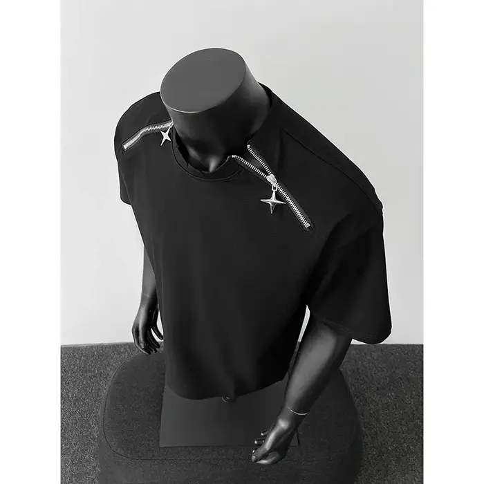 Respirant hommes col rond T-Shirt homme Zip détail Design tendance nouveau Streetwear urbain décontracté été