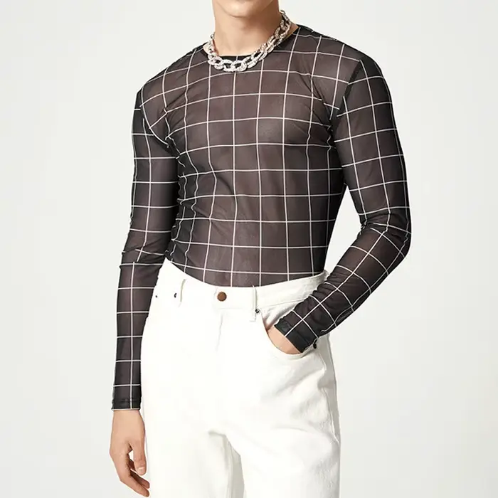 T-shirt transparent à manches longues pour hommes