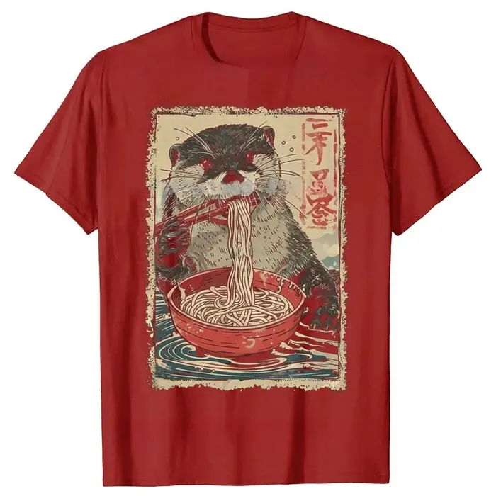 T-shirts graphiques drôles lontra mangeant Ramen pour femmes