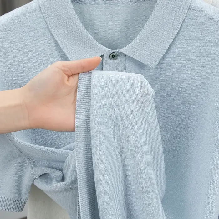 Polo en tricot de lin respirant de haute qualité 2026 – Hauts simples en maille unie pour hommes – Chemises pull en lyocell à manches courtes pour l'été