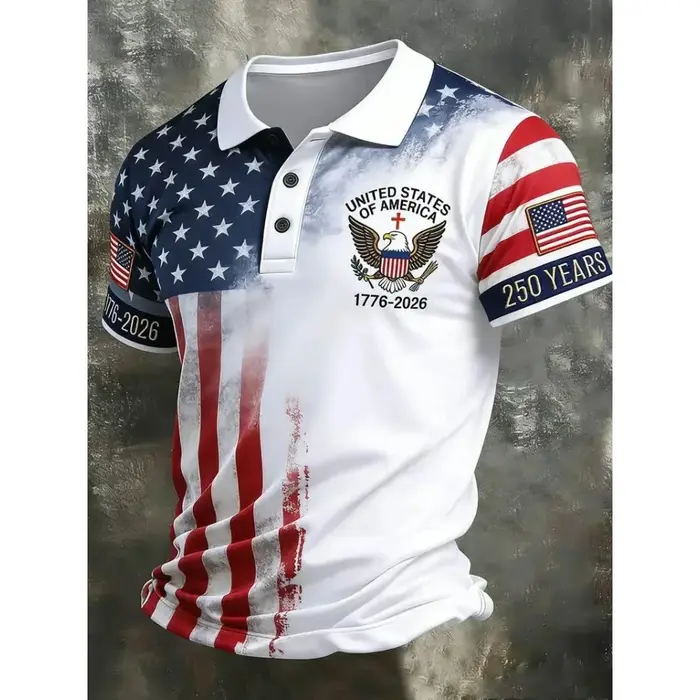 Nouveau T-shirt Polo Américain 2026 – 250e Anniversaire – Drapeau USA 1776-2026 – Vêtements Patriotiques pour le Jour de l'Indépendance Américaine – Quatrième de Juillet
