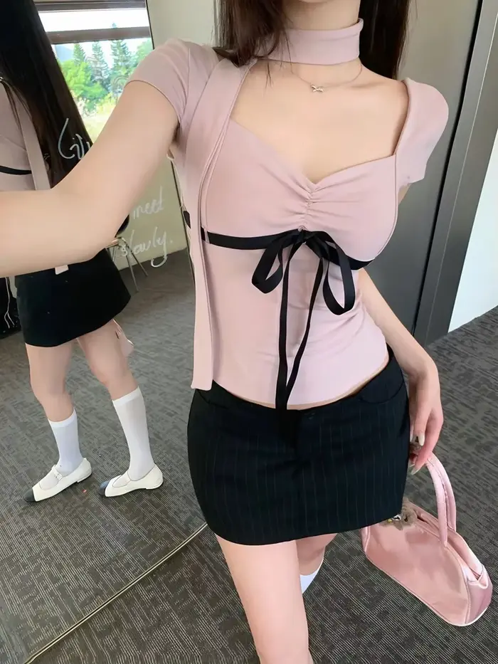T-shirt rose à manches courtes pour femmes
