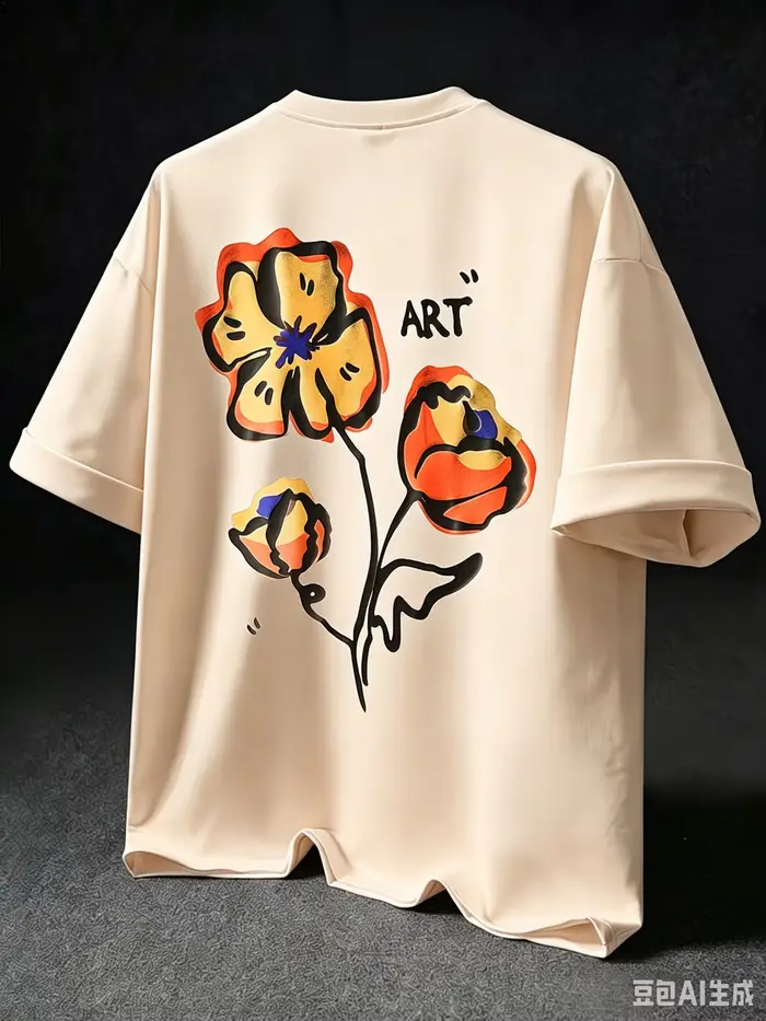 T-shirt imprimé avec des motifs floraux abstraits | Abricot