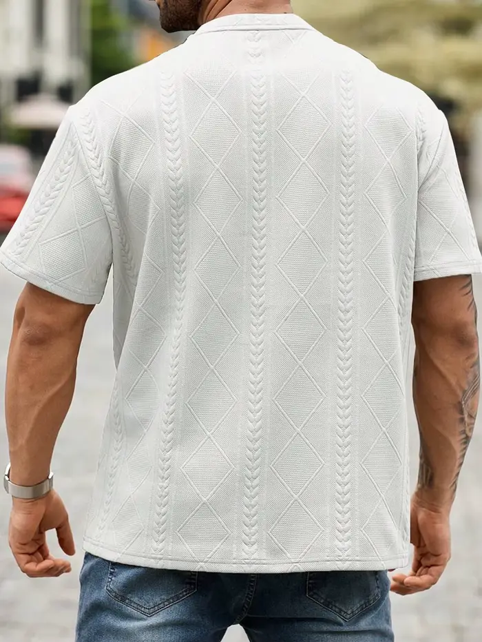T-shirt jacquard décontracté à manches courtes pour homme