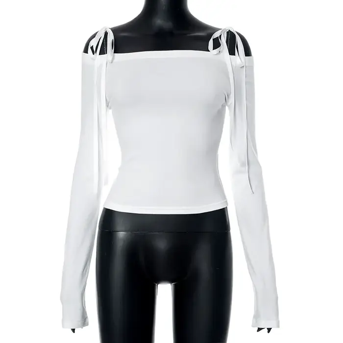 T-shirts à manches longues pour femmes, Sexy, épaules dénudées, avec nœud, Slim, mode Y2K, couleur u