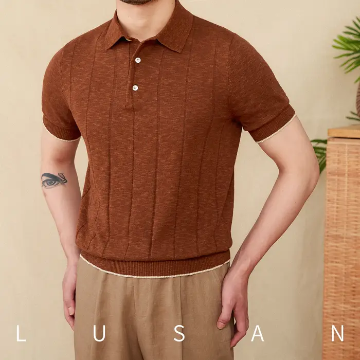 Polo tricoté en lin et coton mélangé pour hommes