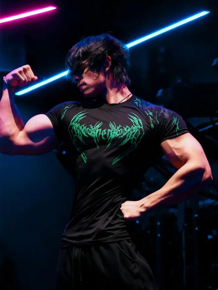 Nouveau T-shirt de sport imprimé 2026, motif gothique, tissu très élastique, col rond, idéal pour le