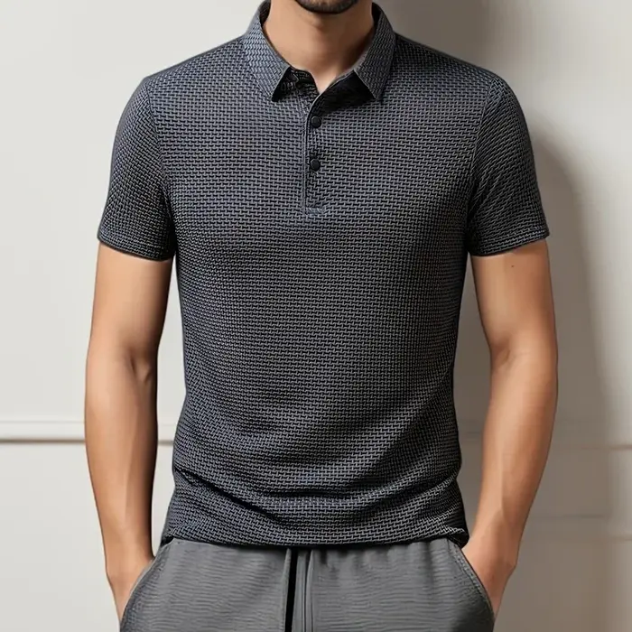 Nouveaux hommes d'affaires décontracté à manches courtes fleur d'os couleur unie POLO mode respirant confortable été polyvalent haut