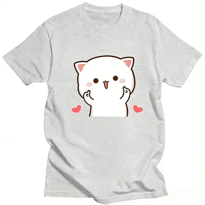 T-shirt pour femmes amusant et mignon avec imprimé de chat mochi pêche et goma, vêtements kawaii pou