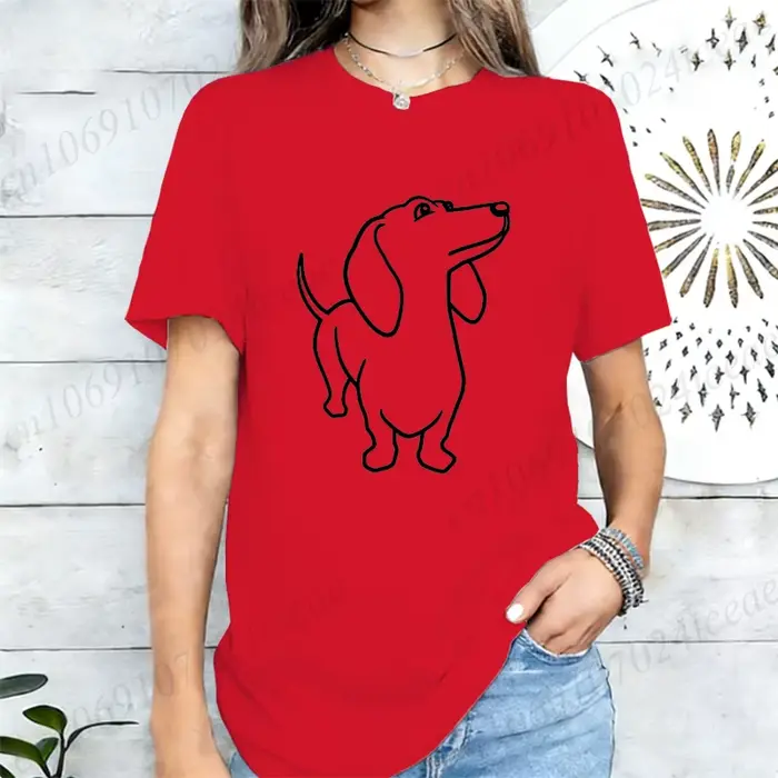 T-shirt décontracté pour femme à imprimé graphique Teckel, manches courtes, col rond, coupe ample, m