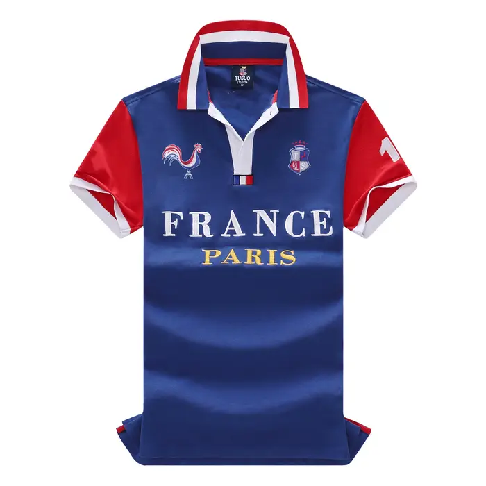 Polo en pur coton pour homme, Paris, France, aviation, coutures, couleurs contrastées, mode classiqu