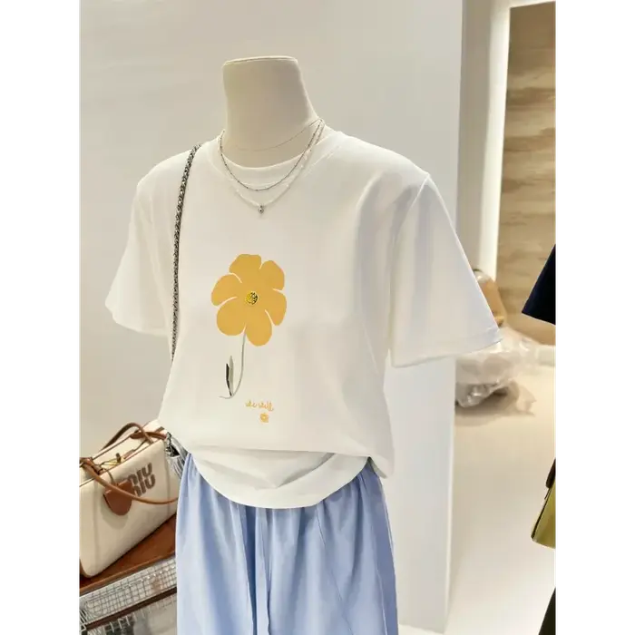 T-shirt à manches courtes imprimé Floral bleu marine pour femmes