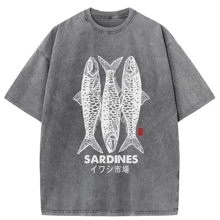 Dessin animé poisson salé imprimé unisexe T-Shirt ample surdimensionné lavage à manches courtes été 2025 Design de mode haut décontracté Harajuku Chic T