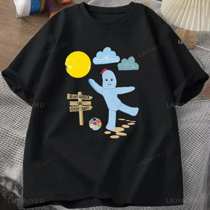 T-shirt à col rond Makka Pakka pour filles, pur coton, vêtements de base, dessin animé de jardin de 