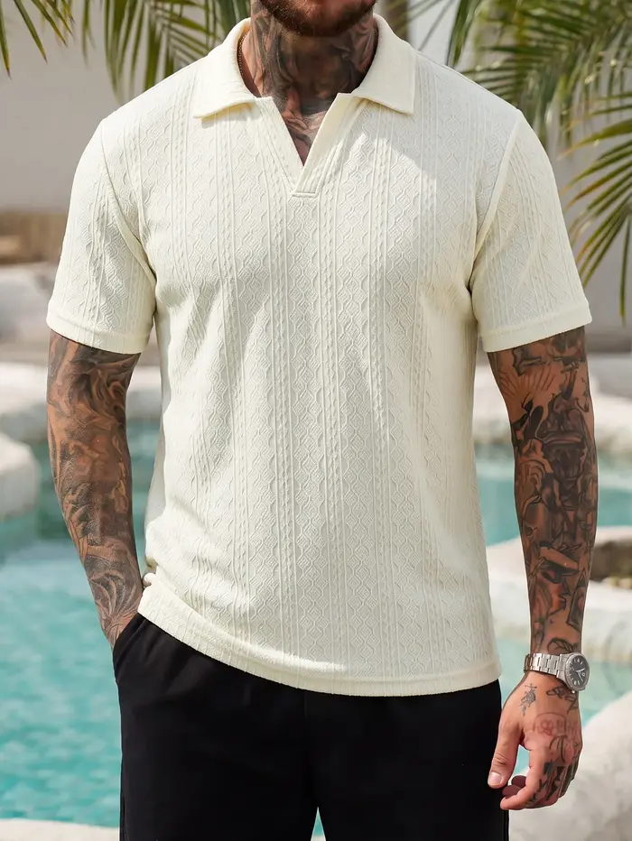 T-shirt pour homme en jacquard tendance avec col