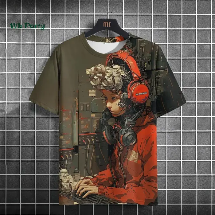 T-Shirt japonais pour hommes, motif cyber mécanique 3D, T-Shirt à manches courtes, surdimensionné, H