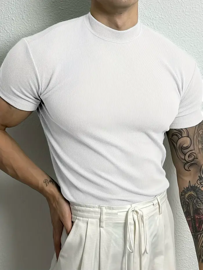 Printemps été mode hommes T-shirt petit col haut chemise à rayures à manches courtes