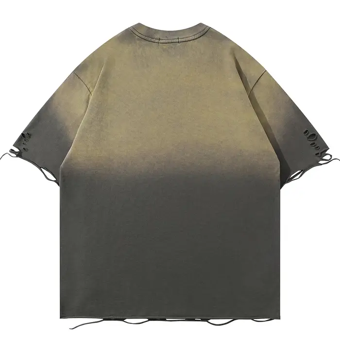 T-shirt Homme Vintage Déchiré Effet Vieilli avec Broderie Étoile Métallique
