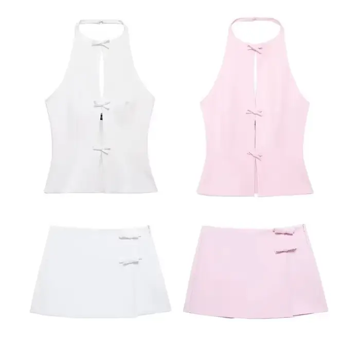 MUJER 2025 épaules dénudées haut à licou femme rose blanc