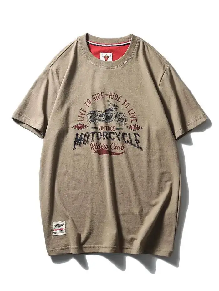 T-shirt à manches courtes pour homme, style rétro Hong Kong, imprimé moto, été, brossé, respirant, d