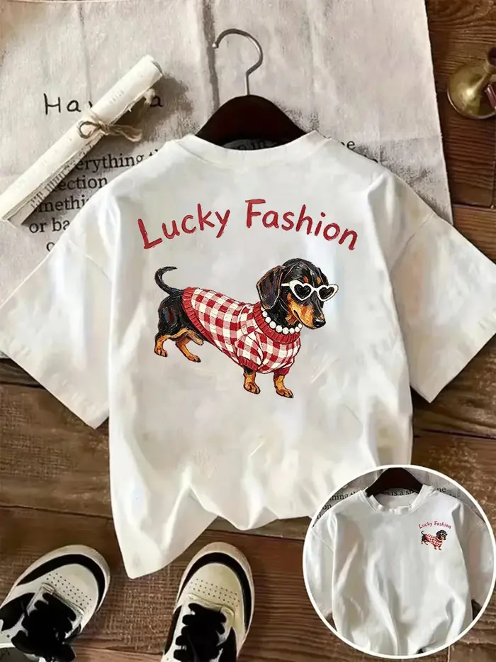 T-shirt graphique chien pour femme, motif Teckel, décontracté, été, manches courtes, mode, haut mign