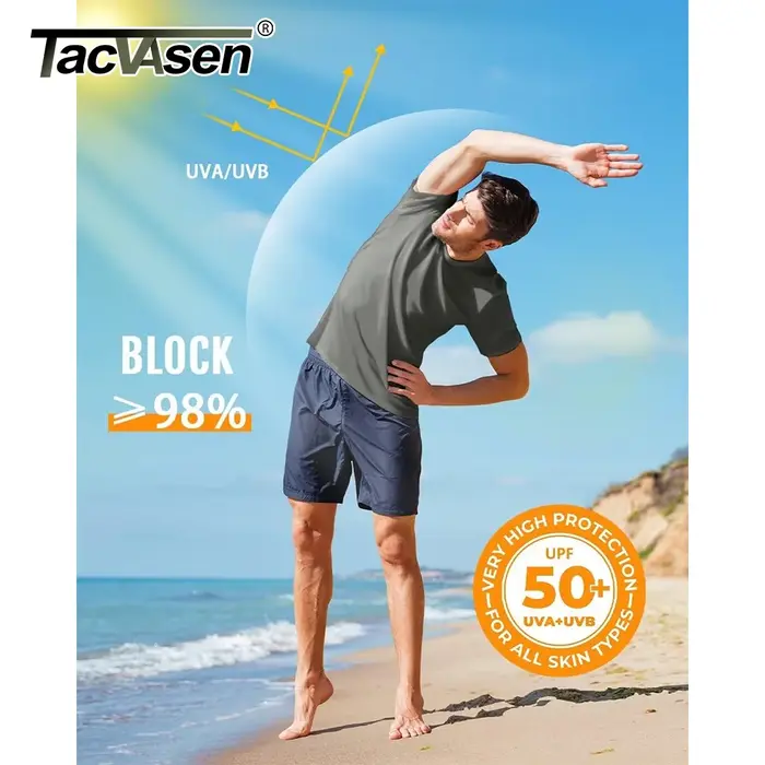 TACVASEN UPF 50 + UV chemise hommes col rond manches courtes basique été t-shirt style décontracté salle de sport