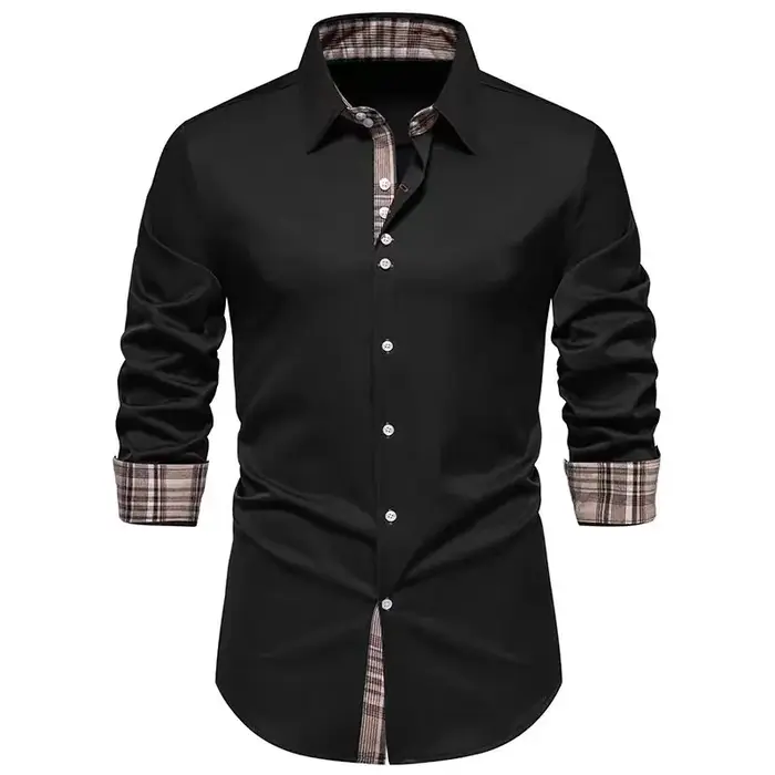T-shirt à carreaux à manches longues pour hommes