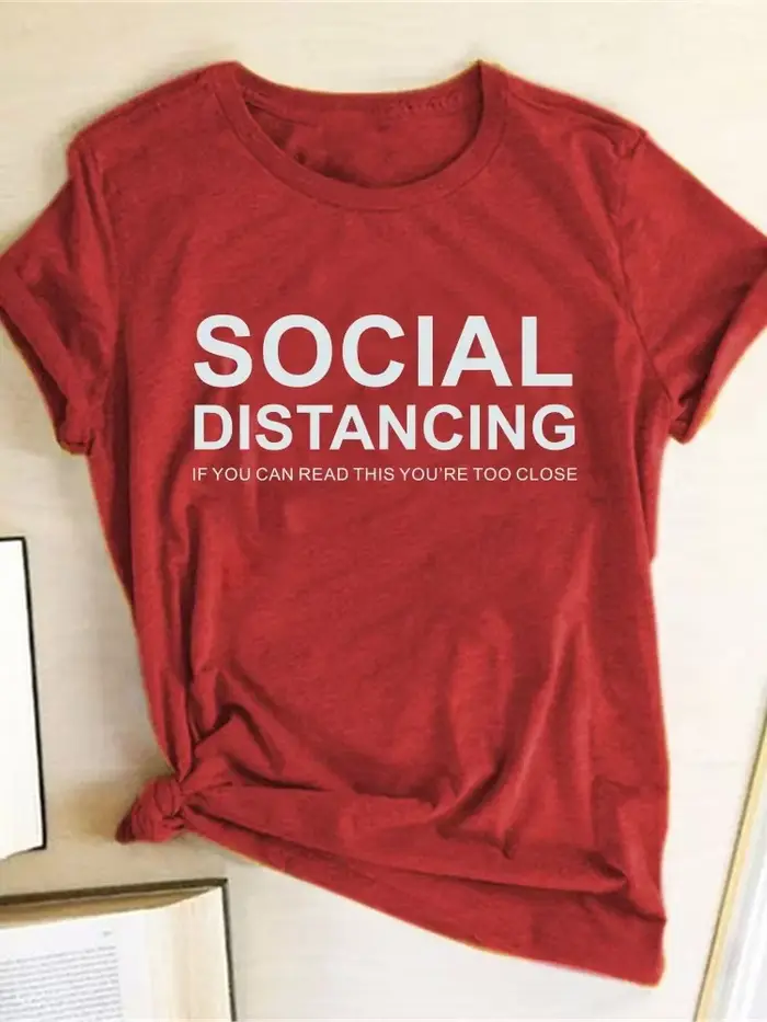 Distance sociale lettre impression t-shirt femmes à manches courtes col rond