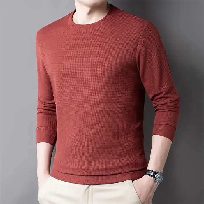 T-shirt décontracté pour homme à col rond en tissu gaufré
