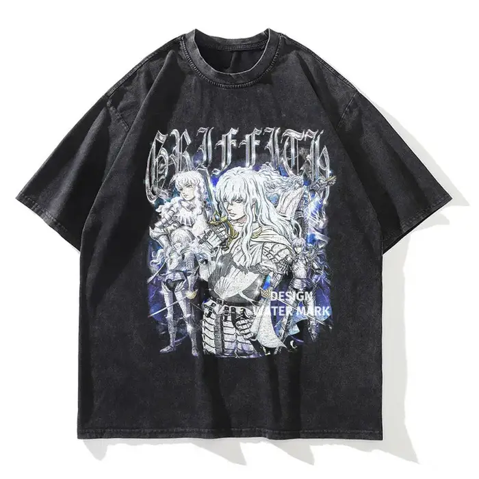 Anime Berserk t-shirt Guts Griffith Vintage lavé T-shirts Streetwear Manga hauts T-shirts hommes fil