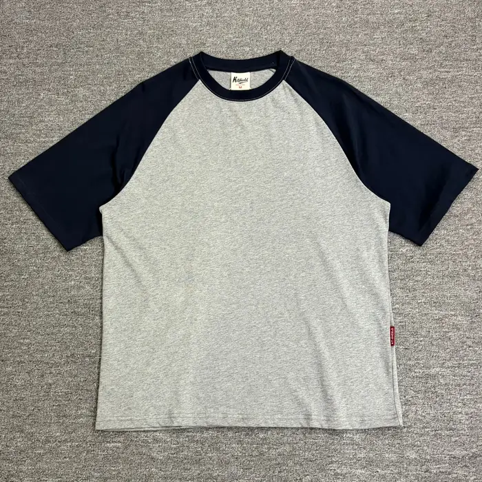 T-shirt homme rétro à manches raglan, color-block, manches courtes, été, pur coton, coupe ample, col