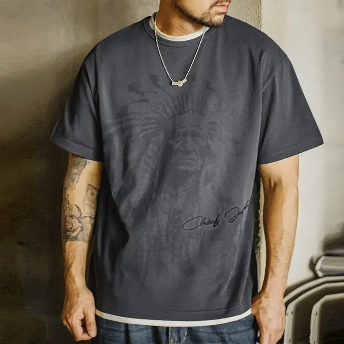 Maden Vintage lourd Navajo imprimé T-Shirt à manches courtes hommes été coton