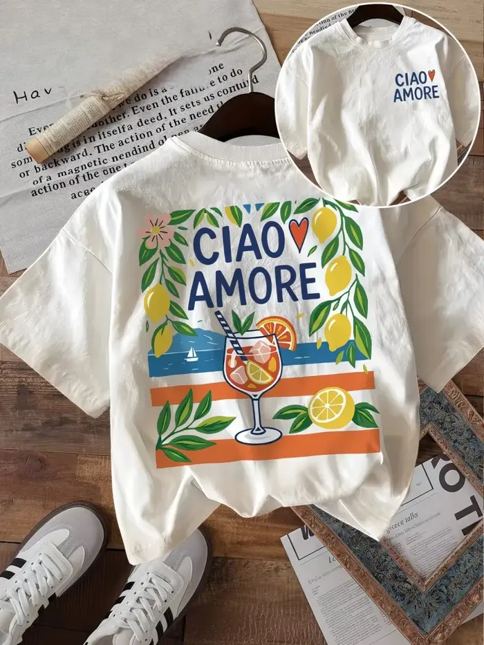 Ciao Amore T-shirt graphique italien pour femme