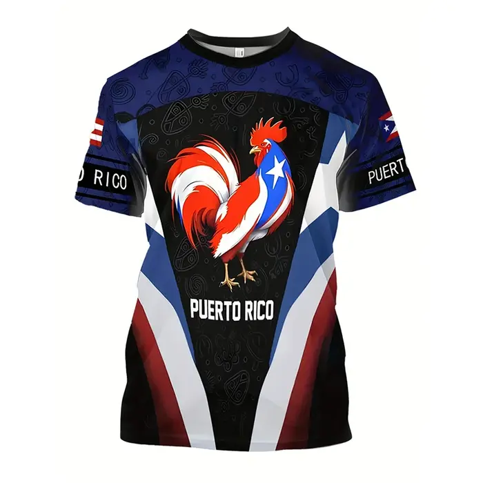 Porto Rico drapeau graphique T-shirt pour hommes Football sport décontracté respirant à manches cour