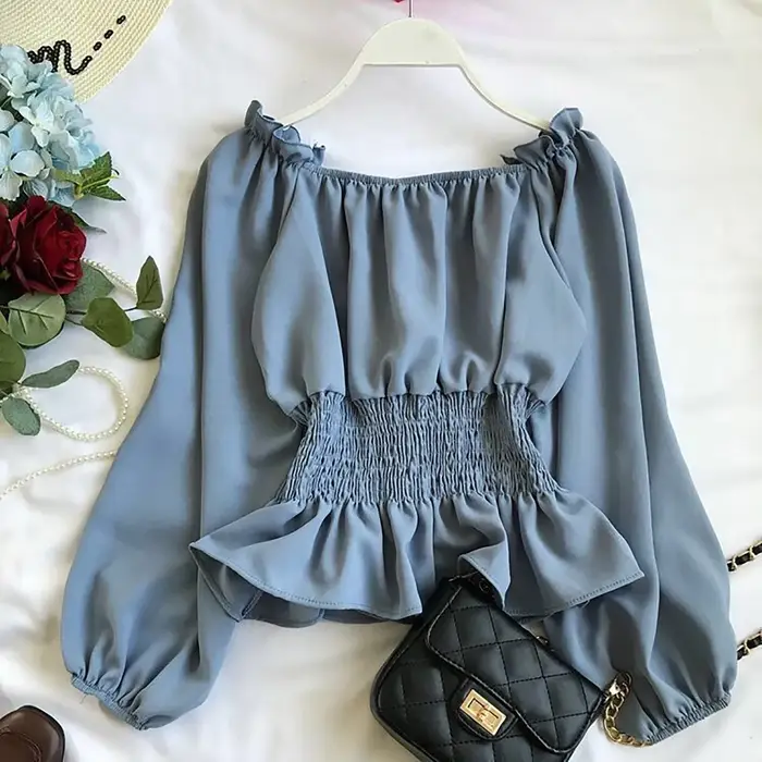 Haut élégant à manches longues pour femmes, chemise médiévale, manches cloche, épaules dénudées, chemise gothique, col tortue, Pack ру onderdelen